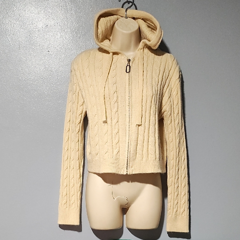 Love Sense Women's Cream Cable Knit Hooded Sweater Size Large